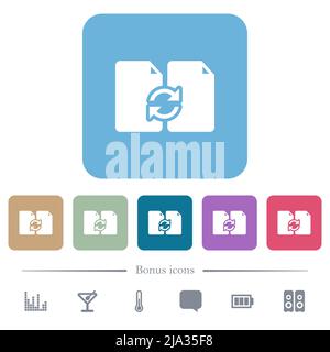 Swap documents solid white flat icons on color rounded square backgrounds. 6 bonus icons included Stock Vector