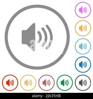 Volume solid flat color icons in round outlines on white background Stock Vector
