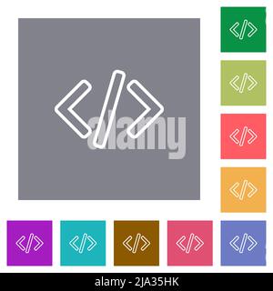 Script code flat icons on simple color square backgrounds Stock Vector