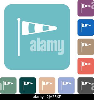 Windsock indicator solid white flat icons on color rounded square backgrounds Stock Vector