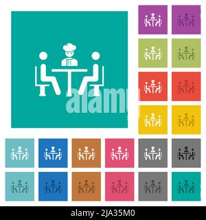 Restaurant with chef multi colored flat icons on plain square backgrounds. Included white and darker icon variations for hover or active effects. Stock Vector