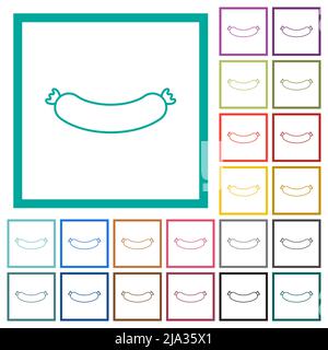 Sausage outline flat color icons with quadrant frames on white background Stock Vector