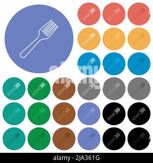 Single fork outline multi colored flat icons on round backgrounds. Included white, light and dark icon variations for hover and active status effects, Stock Vector