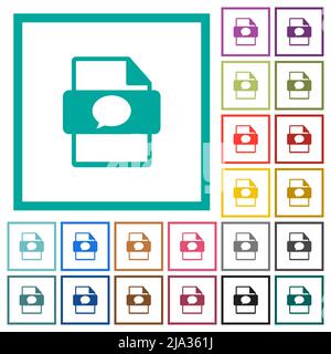 Message file type flat color icons with quadrant frames on white background Stock Vector