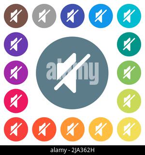 Mute solid flat white icons on round color backgrounds. 17 background color variations are included. Stock Vector