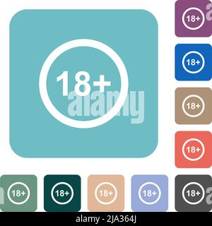 Allowed above 18 years only white flat icons on color rounded square backgrounds Stock Vector