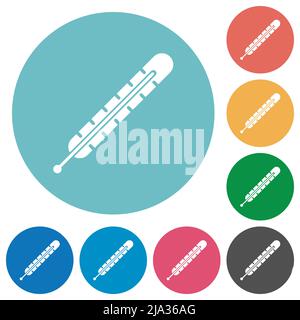 Fever thermometer solid flat white icons on round color backgrounds Stock Vector