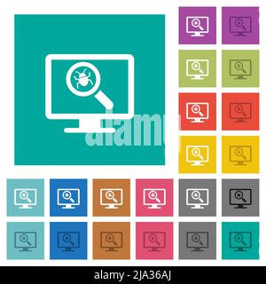Virus scanning on computer multi colored flat icons on plain square backgrounds. Included white and darker icon variations for hover or active effects Stock Vector