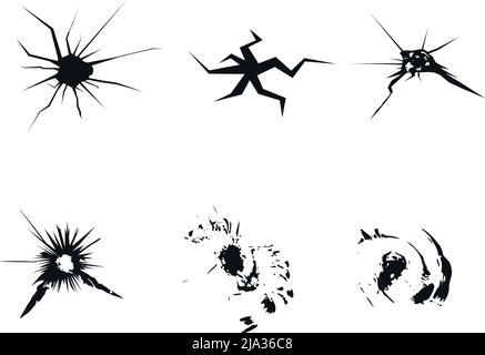 six diffrent stone chip cracks and breaks Stock Vector