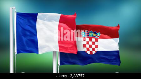 Moscow, Russia, 14 July 2018: France - Croatia, FINAL of soccer World Cup, Russia 2018 National Flags. Stock Photo