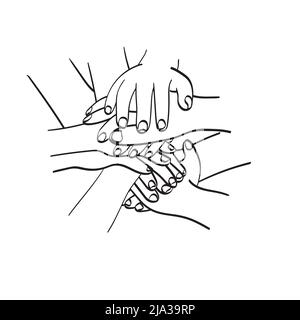 line art hands join together for work illustration vector hand drawn isolated on white background Stock Vector
