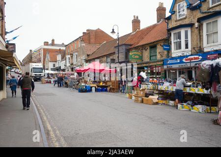 Monday is market day at the Yorkshire town of Pickering Stock Photo