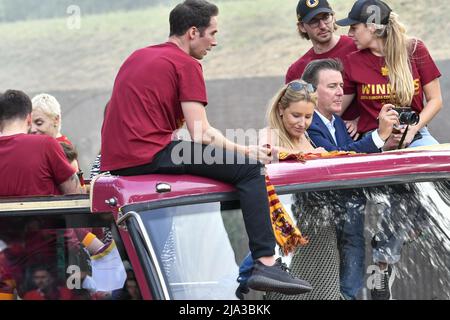 The President of A.S. Roma, Dan Friedkin and his wife, celebrating with their fans the victory of the Conference League, 26 May, Rome, Italy. Stock Photo