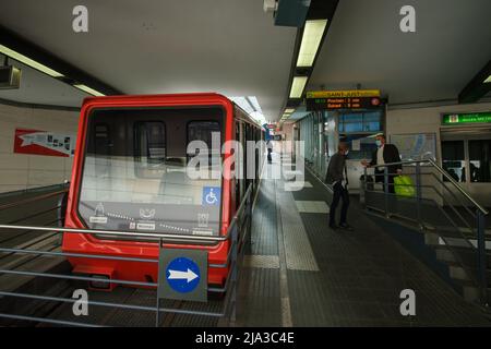 Lyon, France - May 10, 2022 : View of a small funicular tram connecting the old city of Lyon and the Basilica Fourviere Stock Photo