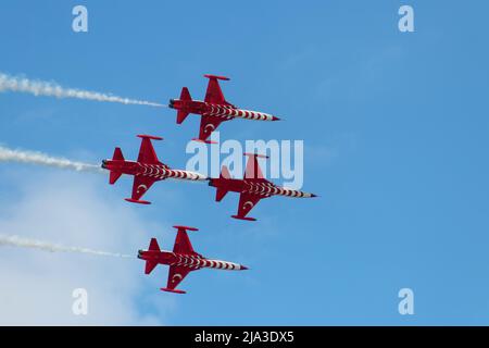 Turkish Air Force aerobatic demonstration team on the sky of Baku - Azerbaijan. Technofest days in Baku. 26 May 2022 Stock Photo