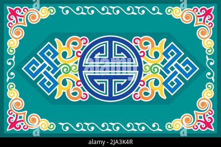 Oriental vector pattern inspired by folk art from Monogolia and Central Asia with swilrs and celtic motif - greeting card design in 5x8 format Stock Vector