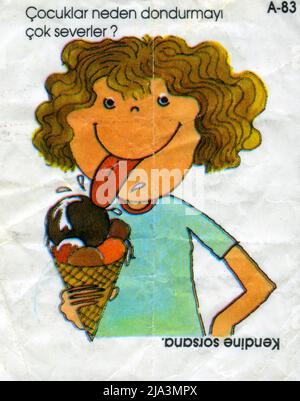 Turkish chewing gum insert. Cartoon. 1980s. Stock Photo