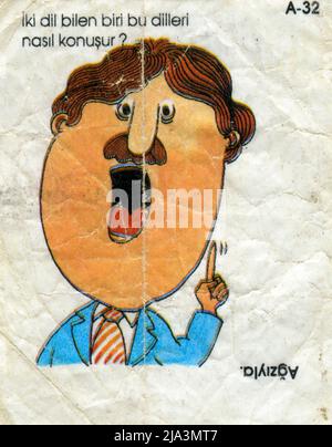 Turkish chewing gum insert. Cartoon. 1980s. Stock Photo