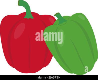 red and green bell pepper isolated on white background, flat design vector illustration Stock Vector