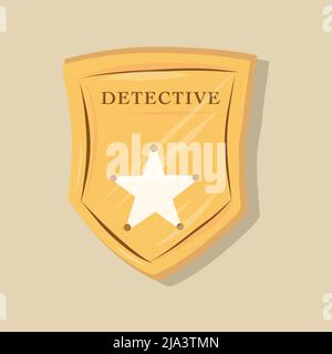 Honoured golden badged of detective. Stared metallic shiny badge of investigator. Stock Vector