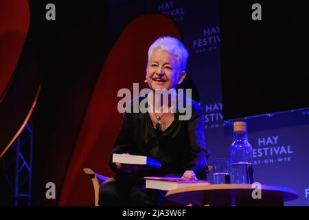 Hay-on-Wye, Wales, UK. 27th May, 2022. Dame Jacqueline Wilson talks about her new book for Young Adults, Baby Love at Hay Festival 2022 Programme for Schools in Wales. Credit: Sam Hardwick/Alamy. Stock Photo