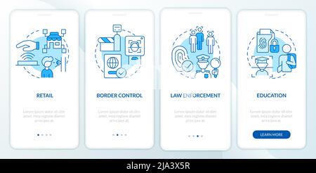 Biometric technology usage blue onboarding mobile app screen Stock Vector