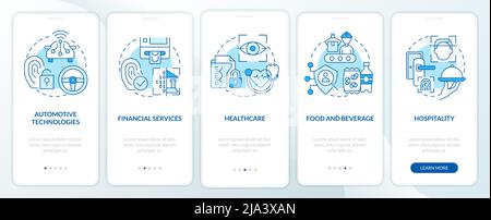 Biometric technology using blue onboarding mobile app screen Stock Vector