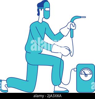 Man with equipment semi flat color vector character Stock Vector