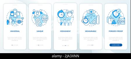 Advantages of biometric data blue onboarding mobile app screen Stock Vector