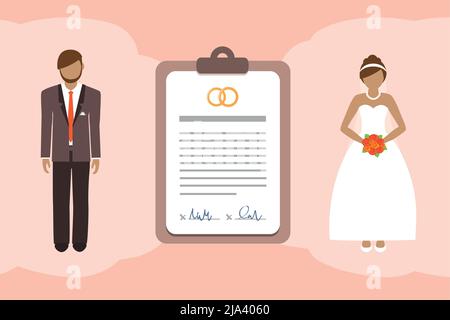 marriage contract info graphic with married couple pictogram Stock Vector