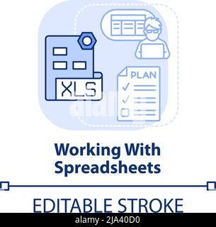 Working with spreadsheets light blue concept icon Stock Vector