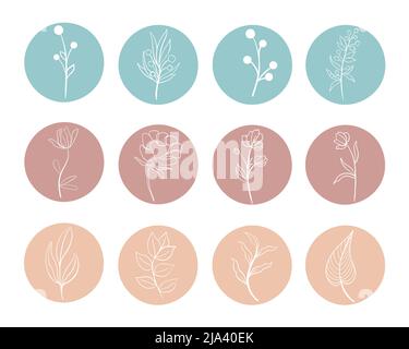 Set round botanical highlighter icons Stock Vector