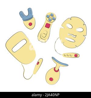 Led Light Therapy. Beauty skin care equipment gadgets and devices. Sketch vector illustration. Techniques for health youth and beauty Stock Vector
