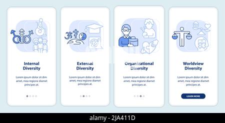 Diversity and inclusion light blue onboarding mobile app screen set ...