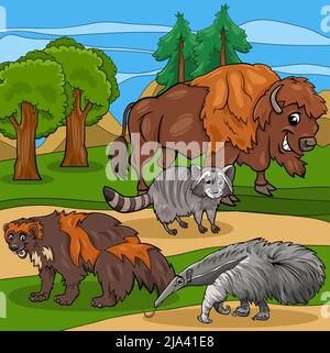 Cartoon illustrations of funny American animal characters group Stock Vector