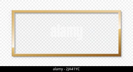 Golden photo frame in flat style. Gold border vector illustration on isolated background. Photoframe sign business concept. Stock Vector