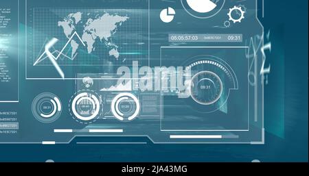 Image of data processing over blue background Stock Photo