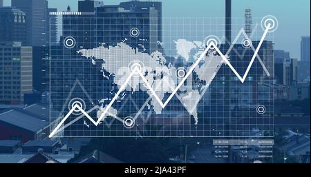 Image of data processing over cityscape Stock Photo