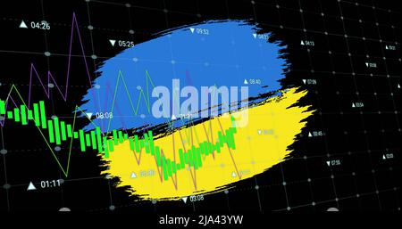 Image of data processing over flag of ukraine Stock Photo