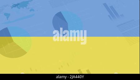 Image of data processing over flag of ukraine Stock Photo