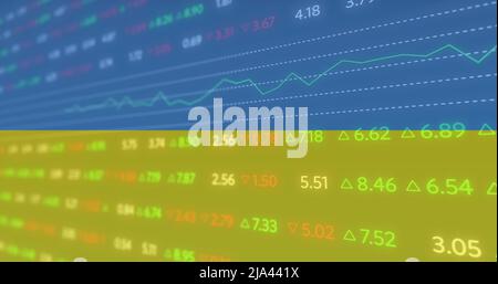 Image of data processing over flag of ukraine Stock Photo