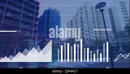 Image of data processing over cityscape Stock Photo