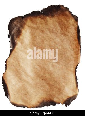 Old paper with burned edges on white background Stock Photo