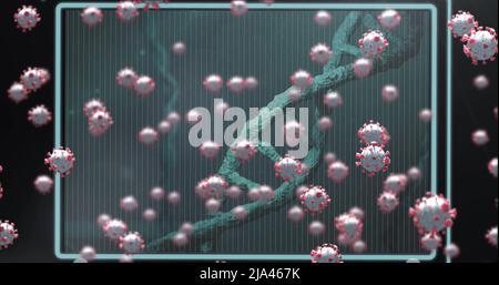Image of virus cells over dna strand Stock Photo