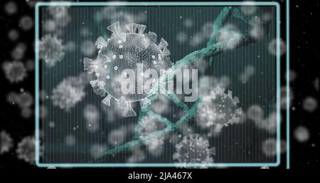 Image of virus cells over dna strand Stock Photo