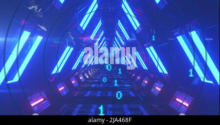 Image of binary coding and digital tunnel over circles Stock Photo