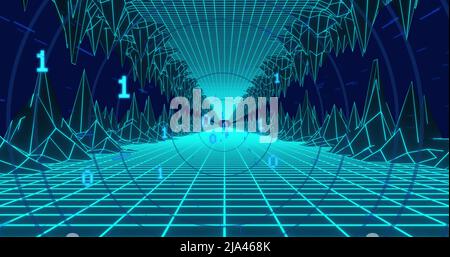 Image of binary coding and digital tunnel over circles Stock Photo