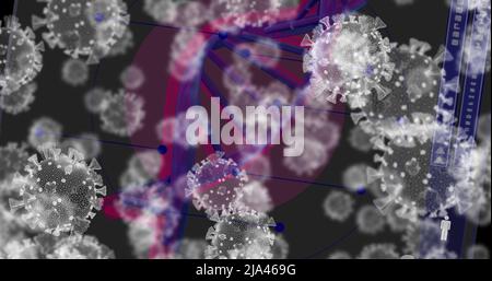 Image of virus cells over dna strand Stock Photo