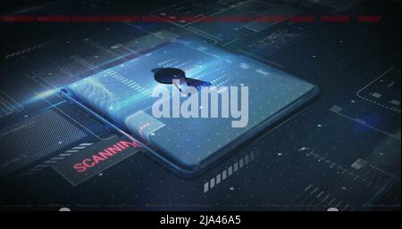 Image of security padlock over data processing on dark background Stock Photo