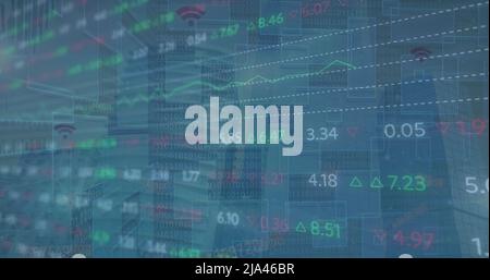 Image of stock market over data processing Stock Photo